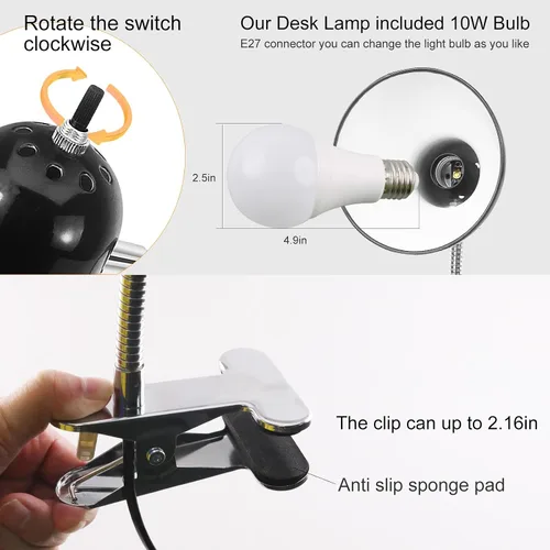 Vista 4 de Lámpara de escritorio, luz de clip de protección ocular, luces LED de abrazadera, lámpara de clip ajustable, para dormitorio y dormitorio, lectura