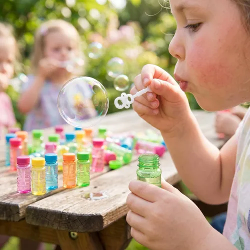 Vista 6 de Paquete de 12 botellas de burbujas grandes, solución de burbujas de 4 onzas, juguete novedoso de verano, recuerdo de fiesta de actividades, juego
