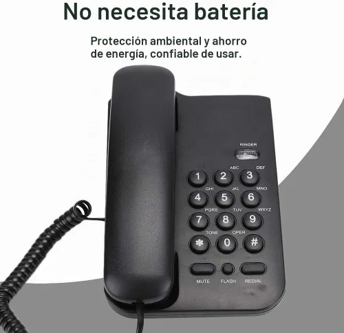 Vista 3 de Teléfono fijo, soporte de pared de escritorio con cable, teléfono de extensión inglés con silencio/una, función de redireccionamiento/flash