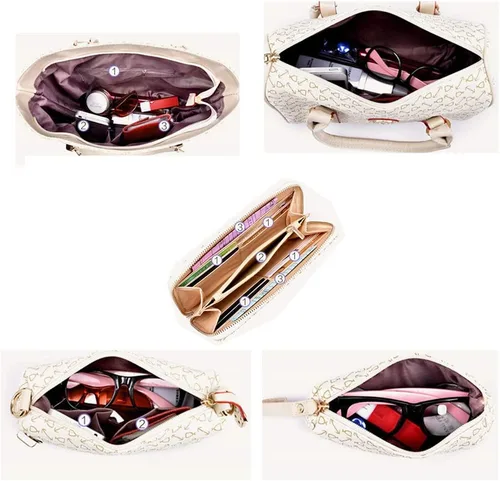 Vista 7 de Juego de 6 bolsos para mujer, de piel sintética, multiusos, clásico, bolsa de hombro