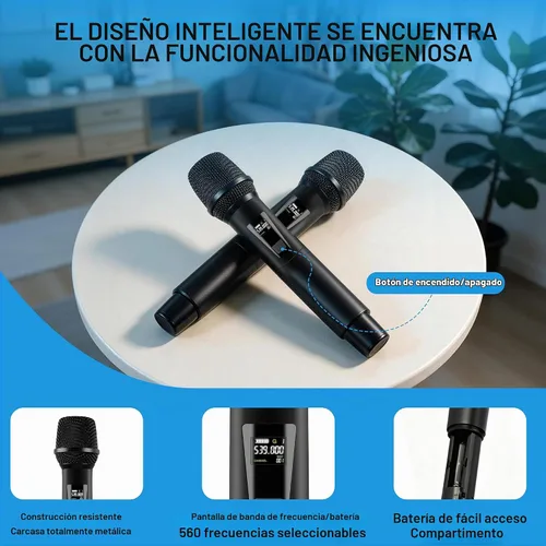 Vista 4 de PRORECK UK-2000 UHF Sistema de micrófono inalámbrico de 2 canales con dos micrófonos de mano, rango de frecuencia seleccionable 560, perfecto