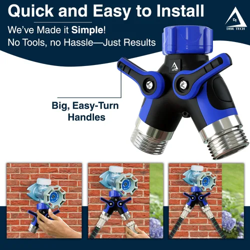 Vista 3 de DBR Tech® Divisor de Manguera de 2 Vías, Conector Metálico Resistente, Divisor de Manguera de Jardín de Dos Vías, Adaptador de Bib de Grifo de Flujo