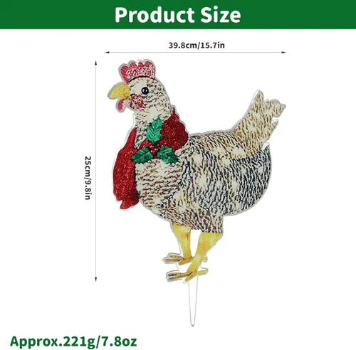 Vista 6 de Plplaaoo Decoración navideña de pollo iluminado con luces LED – Adorno de pollo iluminado con bufanda, funciona con pilas, decoración de pollo