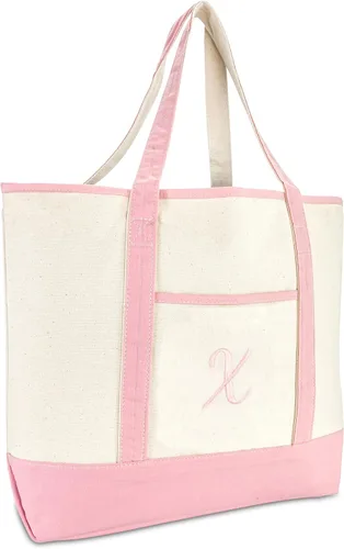 Vista 29 de DALIX Bolso de mano de lona de algodón para mujer Bolsos de hombro grandes Monograma rosa A - Z K