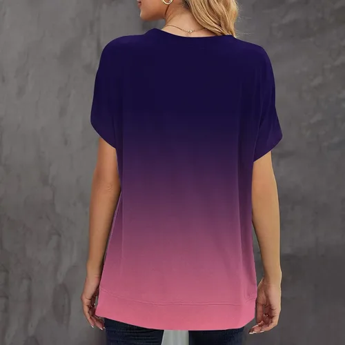 Vista 3 de Camisetas básicas de moda para mujer, estilo casual, cuello redondo, holgadas, estampadas, de manga corta, camisetas lisas