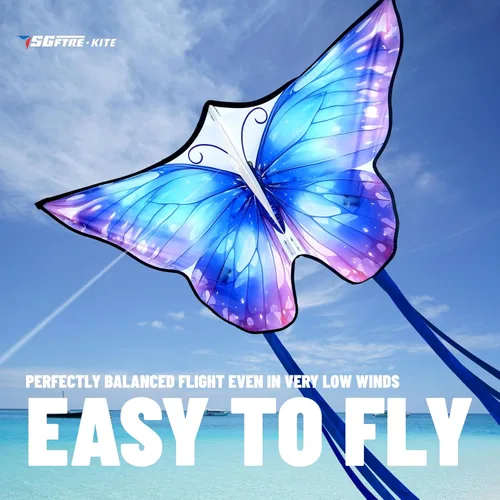 Vista 3 de SGftre Cometa de mariposa para niños y niñas, fácil de volar, juguete perfecto para niños y adultos, ideal para diversión en la playa y actividades