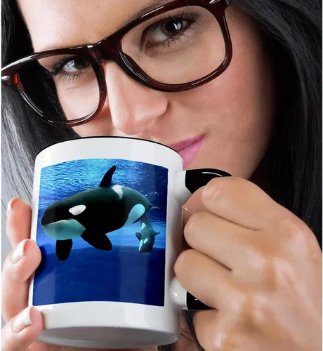 Vista 2 de 3dRose Killer Whales - Taza de 11 onzas, multicolor