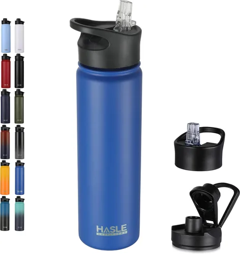 Vista 19 de HASLE OUTFITTERS Botella de agua aislada de 22 onzas, botella de agua de acero inoxidable de doble pared de boca ancha con tapa de popote y tapa