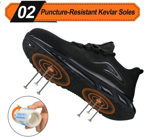 Vista 3 de Zapatos deportivos con punta de acero para hombre, zapatos ligeros para hombre, zapatos de trabajo cómodos, zapatos de seguridad con amortiguación