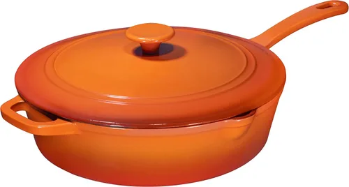 Vista 11 de Bruntmor Sartén de hierro fundido pre-sazonado de 5 cuartos de galón con tapa, sartén de hierro fundido de 5 cuartos de galón, juego de sartenes