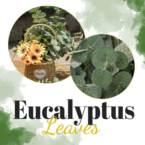 Vista 4 de TOPHOUSE 6 tallos de hojas artificiales de eucalipto a granel de 24.8 pulgadas de dólar plateado, eucalipto, vegetación artificial, planta