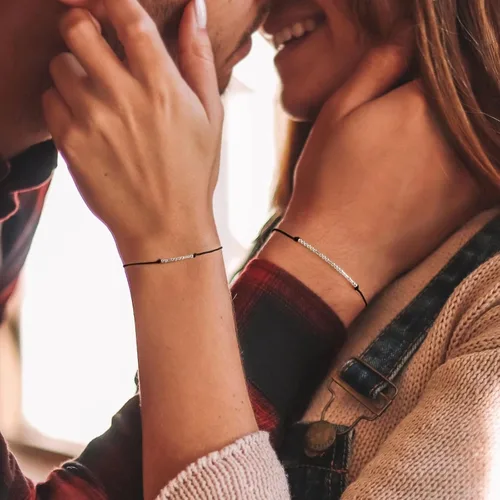 Vista 2 de Pulseras de plata de ley con código morse, regalos para mujeres, 2 piezas de promesa de meñique a juego, pulseras de amistad, divertidas e