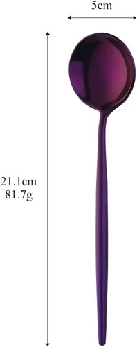 Vista 5 de MINGYU Modern - Juego de 8 cucharas de sopa redondas pesadas con mango largo, cuchara de titanio de acero inoxidable de 8.3 pulgadas, cucharas