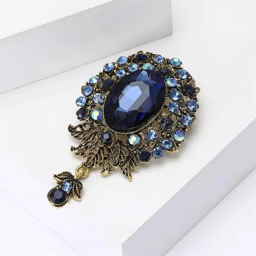 Vista 5 de Broche de cristal austriaco vintage para mujeres y hombres, broche de flor de diamante de lágrima antigua, broches de estilo victoriano, elegante