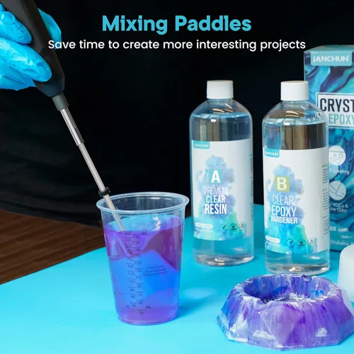 Vista 6 de JANCHUN 6 paletas mezcladoras de resina largas reutilizables aptas para todos los taladros, accesorio mezclador epoxi para una mezcla potente