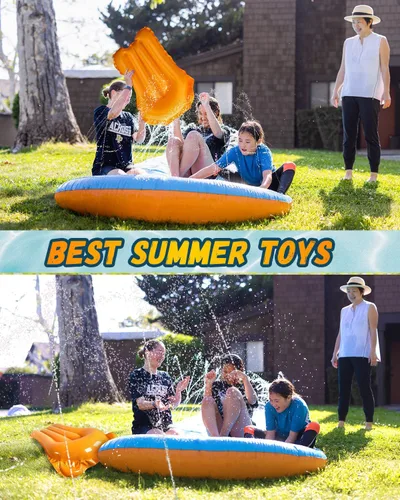 Vista 6 de Spring Water Tobogán de agua y deslizador de agua de 22 pies para niños y adultos, juguetes acuáticos de verano al aire libre con rociador, 2 tablas