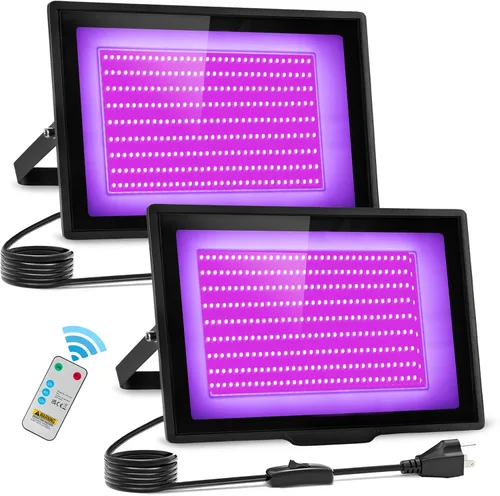 Vista 14 de Paquete de 2 Luces Negras LED de 40W IP66 Impermeables, Luz Negra con Enchufe e Interruptor, Reflector para Fiesta Fluorescente, Decoración