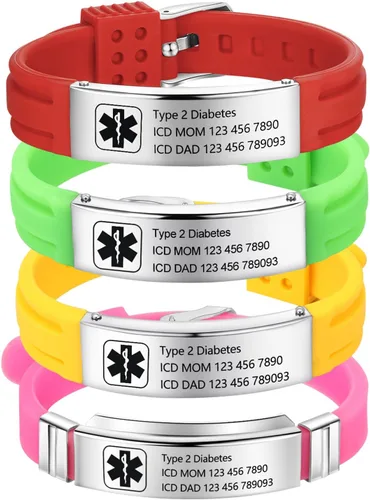 Vista 74 de OPALSTOCK Pulseras médicas personalizadas de silicona ajustable para identificación de emergencias, grabado gratuito, 9 pulgadas, resistente al