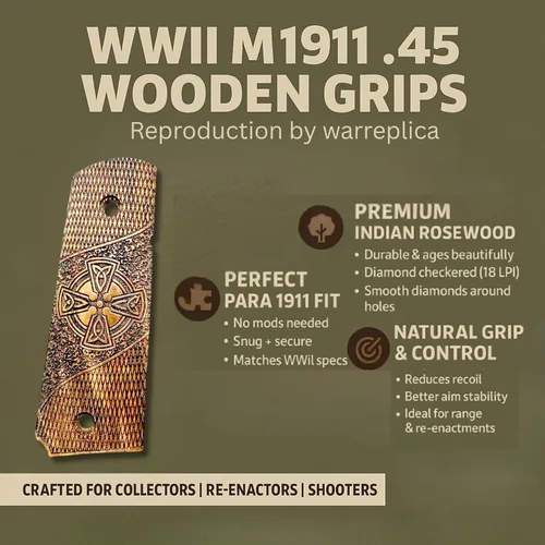Vista 30 de WWII US M1911 / 1911 .45 Puños de madera - Reproducción