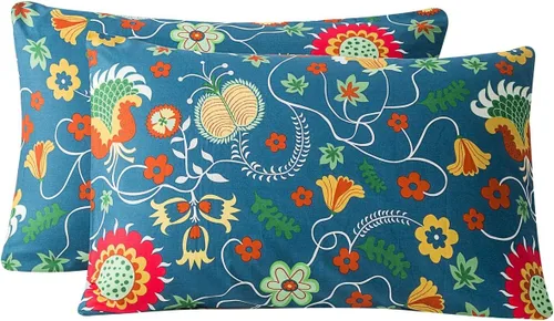Vista 11 de SUSYBAO Juego de 2 fundas de almohada de tamaño Queen, 100% algodón, estampado floral, estampado de cachemira, color azul aguamarina, con cierre