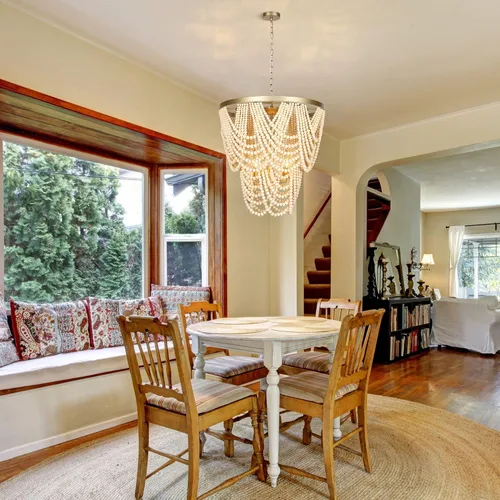 Vista 4 de Candelabro de madera bohemia con cuentas de 6 luces para comedor, lámpara colgante costera para dormitorio, lámparas modernas de granja