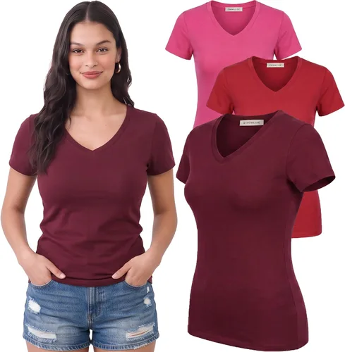 Vista 62 de Emmalise Camiseta de manga corta para mujer, cuello en V, tallas junior y plus