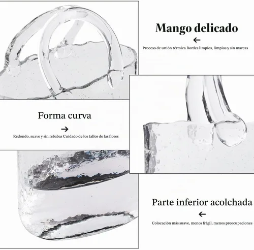 Vista 3 de Jarrones de vidrio transparente en forma de bolso, jarrones únicos de vidrio transparente con asa y diseño de burbujas, jarrones de flores de arte