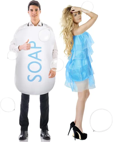 Vista 3 de Jenaai Juego de 3 piezas de disfraz de esponja de jabón para adultos, traje de burbujas a juego para parejas, disfraces de Halloween para adultos