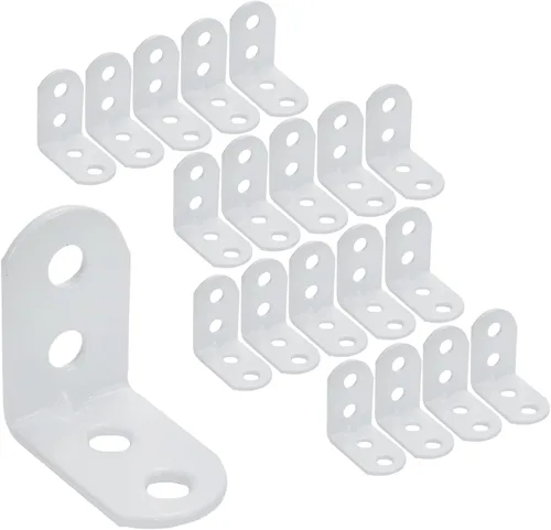 Vista 6 de Coshar 20 soportes de hierro en L para juntas de ángulo recto, soportes resistentes para estantes flotantes, mesa de madera, color blanco
