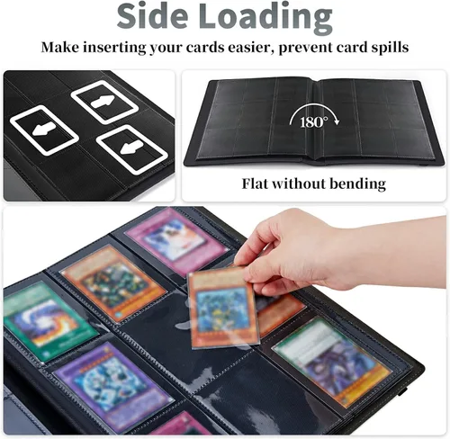 Vista 4 de Carpeta de tarjetas de gato negro y luna, 9 bolsillos para álbum de tarjetas intercambiables, carga lateral, 360 bolsillos, tarjetero de poliuretano