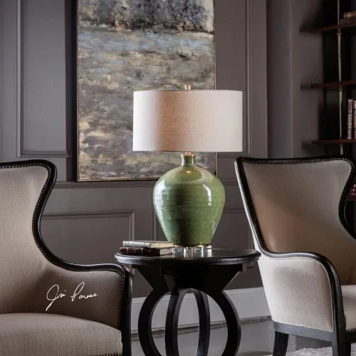 Vista 5 de Uttermost Elva Lámpara de mesa de cerámica esmaltada verde esmeralda