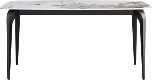 Vista 4 de Mesa de comedor de cocina de 63 pulgadas para comedor, cocina, comedor, espacio compacto con mesa de piedra sinterizada, 4 patas de metal negro