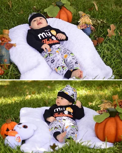 Vista 2 de PROMOTED TO BIG SISTER My First Halloween Baby Boy Outfit Set Pumpkin Romper Ghost Print Pants with Hat