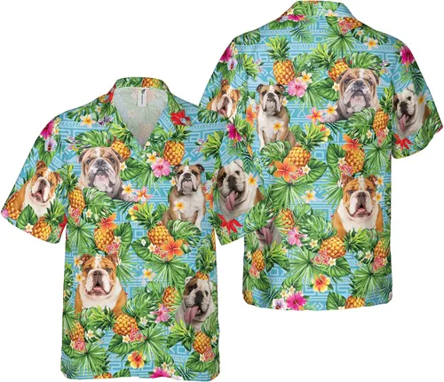 Vista 3 de Amantes de perros Tropicales Frangipani camisa hawaiana manga corta impresa botón abajo verano playa vestido camisas serie 226