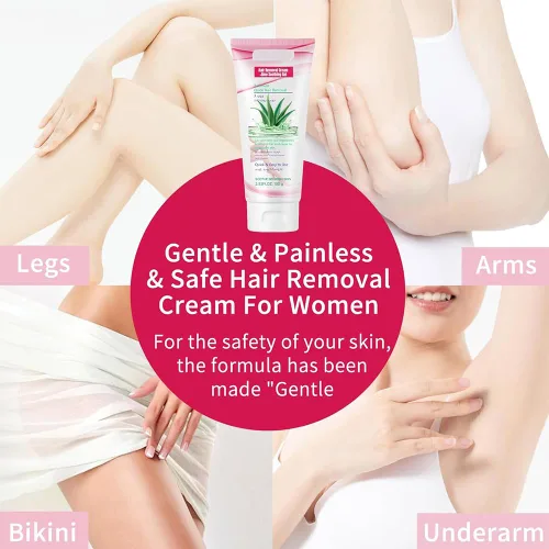 Vista 6 de Crema depilatoria para mujeres, crema depilatoria de aloe vera para áreas íntimas y áreas púbicas, depilación para cuerpo, piernas, brazos, axilas