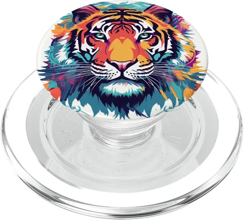Vista 8 de PopSockets PopGrip estándar de tigre de acuarela