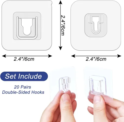 Vista 2 de Ganchos de pared adhesivos de doble cara, 20 pares de ganchos de pared autoadhesivos para colgar colgadores de fotos para colgar colgar fotos, baño
