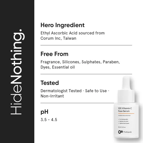 Vista 8 de Suero facial con 10% vitamina C Dermatológicamente probado para pieles sensibles con ácido ascórbico etilo y PHA Fórmula iluminadora e