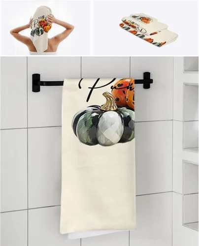 Vista 7 de Orange Green Pumpkins Bath Towels for Bathroom Set - Luxury Towels Gifts for Women,Quick Dry Beach Kitchen Hand Hair Face Yoga Workout Gym Towel and