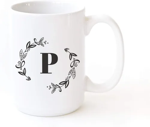 Vista 14 de The Cotton & Canvas Co. Botánico personalizado monograma inicial letra A taza de café porcelana cerámica taza de café para ella, para él