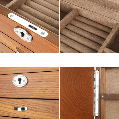 Vista 4 de TITISKIN Large Wooden Jewelry Box for Women 6 Drawers Storage Box Organizer Container with Lock Mirror Velvet brown
