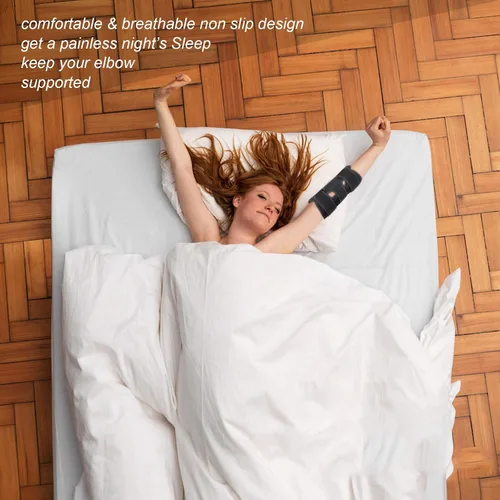 Vista 4 de Codera, férula de codo nocturno para dormir, estabilizador ajustable con 4 férulas extraíbles para el síndrome del túnel cubital, tendinitis, nervio
