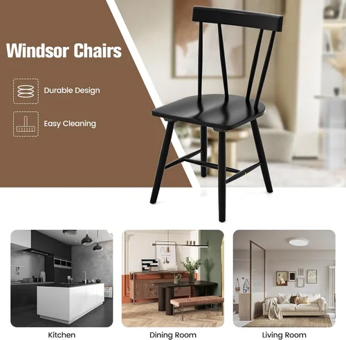 Vista 7 de GOFLAME Windsor - Juego de 2 sillas de comedor con respaldo ergonómico de husillo, sillas de asiento de madera de goma maciza, sillas laterales