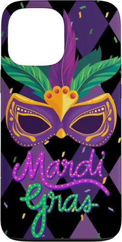 Vista 22 de Funda para iPhone 11 Pro Max Mardi Gras NOLA Festive Carnival Mask New Orleans Party Case