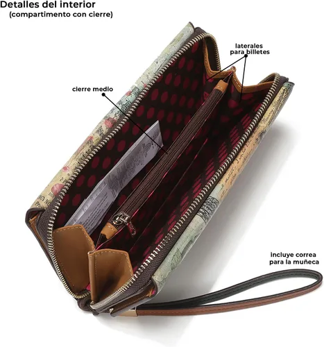 Vista 5 de Nicole Lee Cartera plegable con solapa y correa de muñeca desmontable, cartera de mano de noche, múltiples tarjeteros y ventanas de identificación