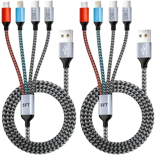 Vista 17 de Cargador de teléfono de 90 grados, cable de carga múltiple 4 en 2, cable USB C CarPlay con doble tipo C, micro USB, puerto IP, cable USBC de nailon