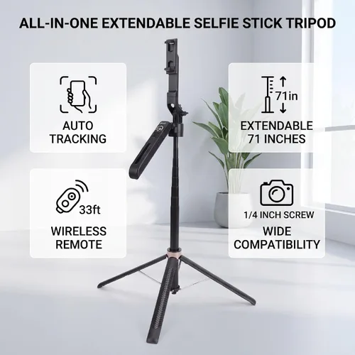 Vista 5 de 71in Height Extendable Selfie Stick Tripod, Sturdy Stainless Steel