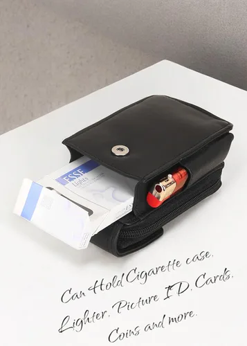 Vista 7 de Leatherboss - Estuche de cuero para cigarrillos con soporte para encendedor y bolsillo con cremallera (negro)