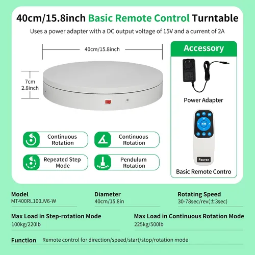 Vista 2 de Tocadiscos motorizados con control remoto, soporte giratorio motorizado resistente, plataforma giratoria ajustable de velocidad, tocadiscos