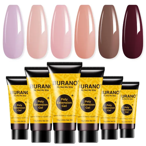 Vista 11 de BURANO - Kit de uñas de gel con extensión de poliacrilato, set de gel constructor de uñas de poliacrilato de 6 colores para principiantes